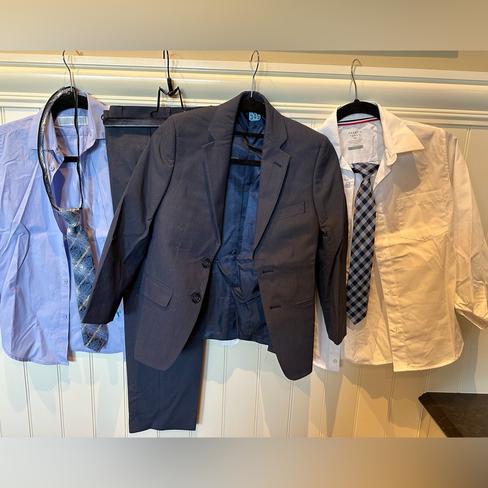 Boys Navy Suit Matching Set with Shirts and Ties